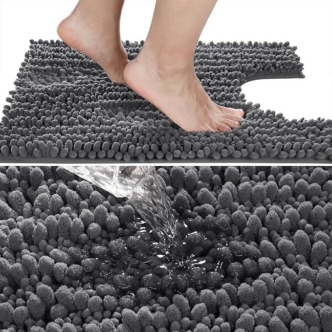 Yimobra Toilet Rug U Shaped Washable 24x24 Inch - Ultra Soft Absorbent Chenille Bath Rugs for Toilet, Quick Dry & Machine Washable, Non Slip Contour Bathroom Mat, Dark Gray - ModernBath