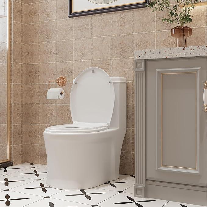 Toilet Seat,Round Toilet Seat with Quiet Close – Quick Release Hinges, Non-Slip Bumpers, Quiet, Easy to Clean – Fits Most American Standard Elongated Toilets – Easy Installation – White, Regular - ModernBath