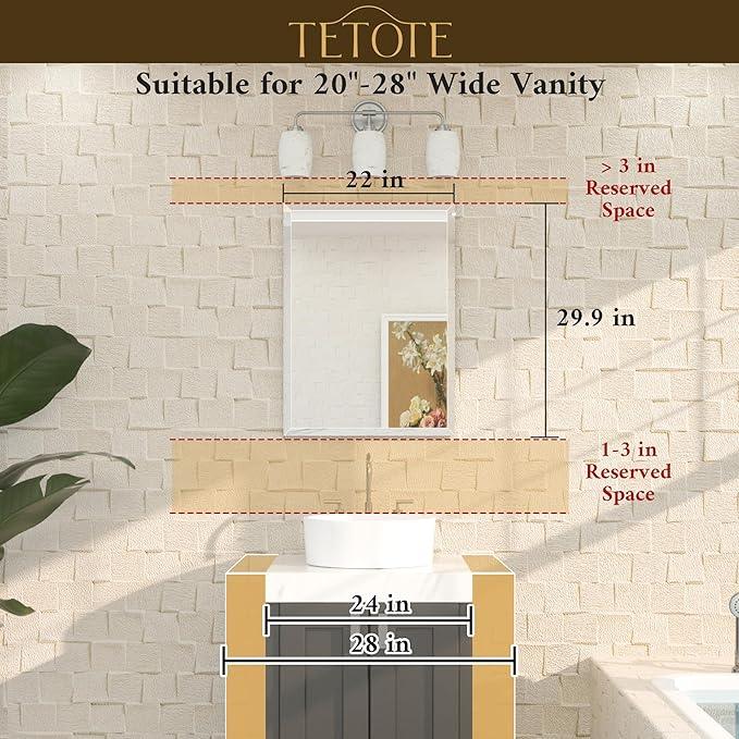 TETOTE 22" x 30" Bathroom Mirror Frameless Tempered Wall Mounted Beveled Mirror for Bathroom - ModernBath