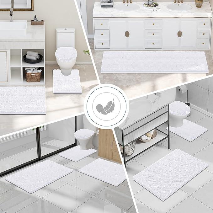 Smiry Luxury Chenille Bathroom Rugs 47x20, Extra Soft and Absorbent Shaggy Bath Mat, Machine Washable, Non-Slip Plush Carpet Runner for Tub, Shower, and Floor, Home Decor Accessories, White - ModernBath