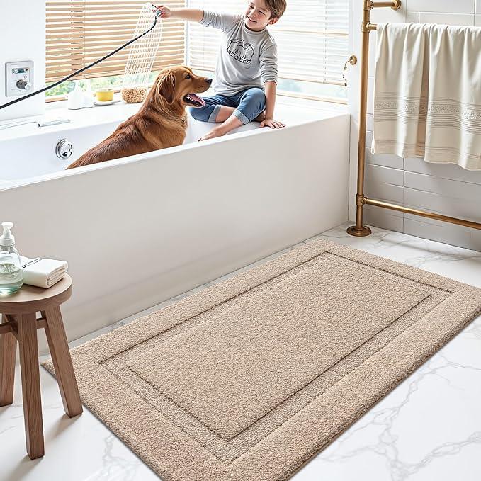 LUMI Large Ultra Soft Bathroom Rugs Non Slip with Rubber Backing, Absorbent Washable Bath Mat Quick Dry, Upgraded Premium Microfiber Plush Carpet for Bathtub and Shower Floor, Beige, 24x43 - ModernBath