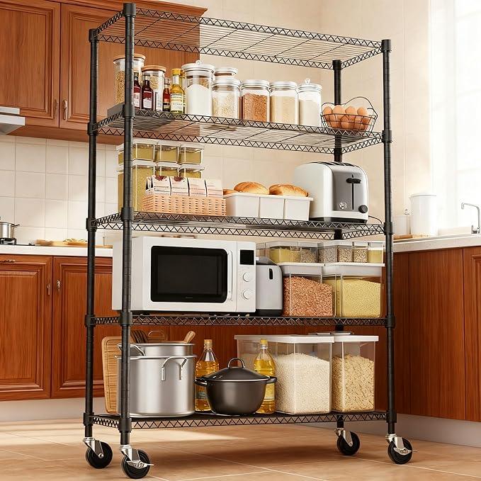 5 Tiers Shelf 1750 lbs Steel Storage Shelving Utility Shelving Unit Steel Organizer Wire Rack for Home,Kitchen,Office,Garage Black 17.7" D x 47.2" W x 76.8" H - ModernBath