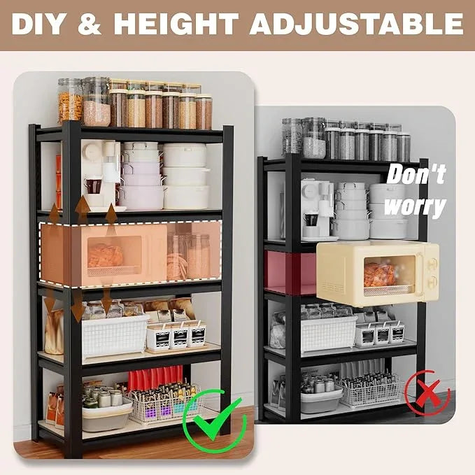 WORKPRO House 5-Tier Shelving Unit, 3000lbs Adjustable Storage Shelves, Boltless Book Shelf, Shelf Organizer for Kitchen, Living Room, Bathroom, Wood Grain Pattern, Waterproof Board, 24-1/10"W, Black - ModernBath