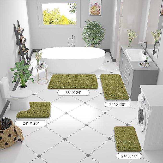 OLANLY Bathroom Rugs 24x16, Extra Soft Absorbent Chenille Bath Rugs, Rubber Backing Quick Dry, Machine Washable Bath Mats for Bathroom Floor, Tub and Shower, Home Decor Accessories, Willow Green - ModernBath