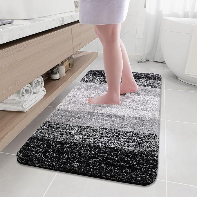 Arotive Microfiber Bathroom Rugs, Shaggy Soft and Absorbent Bath Rug, Non-Slip, Thick Plush Machine Washable Dry Bath Mats for Bathroom, Tub and Shower, 47x24, Black, Rectangular - ModernBath