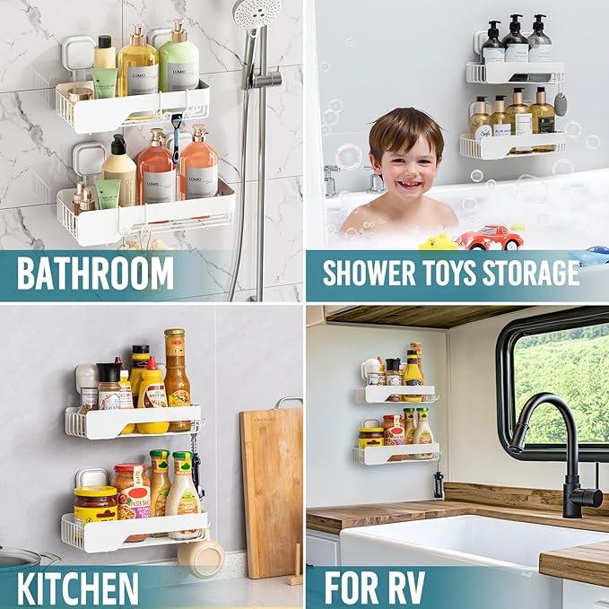TAILI Shower Caddy Suction Cup 2 Pack,Stainless Steel Rustproof Shower Shelves,No Drilling Wall Mounted Basket,Large Capacity,Removable Suction Cup Bathroom Organizers & Home Decor, White - ModernBath