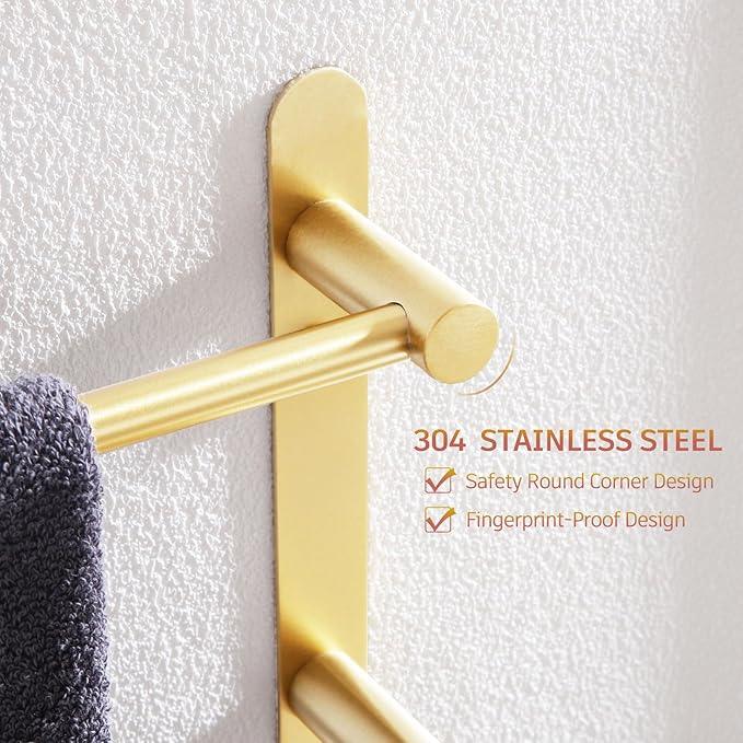KOKOSIRI Bath Towel Bars Bathroom 3-Tiers Ladder Towel Holder Rails Wall Mounted Towels Shelves Rack Stainless Steel, Brushed Gold, B5002BG-L24 - ModernBath