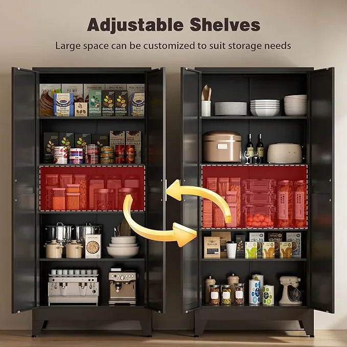 71” Tall Pantry Storage Cabinet, Kitchen Cabinets, Metal Cupboard with 4 Adjustable Shelves for Dining Room, Bathroom, Living Room - ModernBath