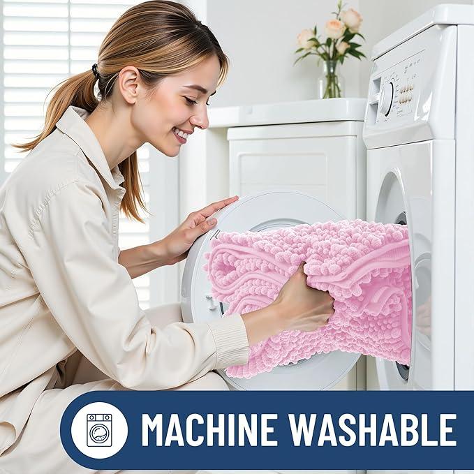 Smiry Bathroom Rugs Mat 30x20, Extra Soft Absorbent Chenille Bath Rugs, Non Slip Rubber Backing Machine Washable Quick Dry Bath Mats for Bathroom Floor, Tub, Shower, Home Decor Accessories, Pink - ModernBath