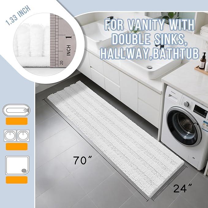 Yimobra Bathroom Runner Rug, 70 x 24, Long Bathroom Rugs Large Bath Mat, Soft Super Absorbent and Thick, Non-Slip, Machine Washable, Carpets for Home, Nursery, Bed and Living Room, White - ModernBath