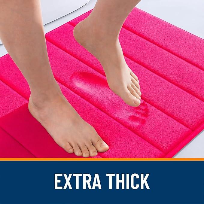 OLANLY Memory Foam Bath Mat 24x16, Super Soft Absorbent Bathroom Rugs, Quick Dry, Machine Washable Shower Floor Rugs, Bathmat Carpet, Bathroom Home Decor Accessories, Hot Pink - ModernBath