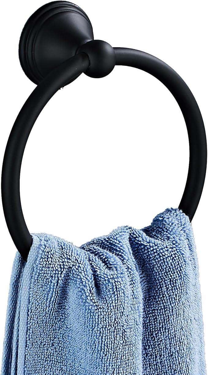 Towel Ring for Bathroom, Matte Black Hand Towel Holder 1 Pack, Bathroom Accessories and Towel Racks for Bathroom Wall Mount - ModernBath