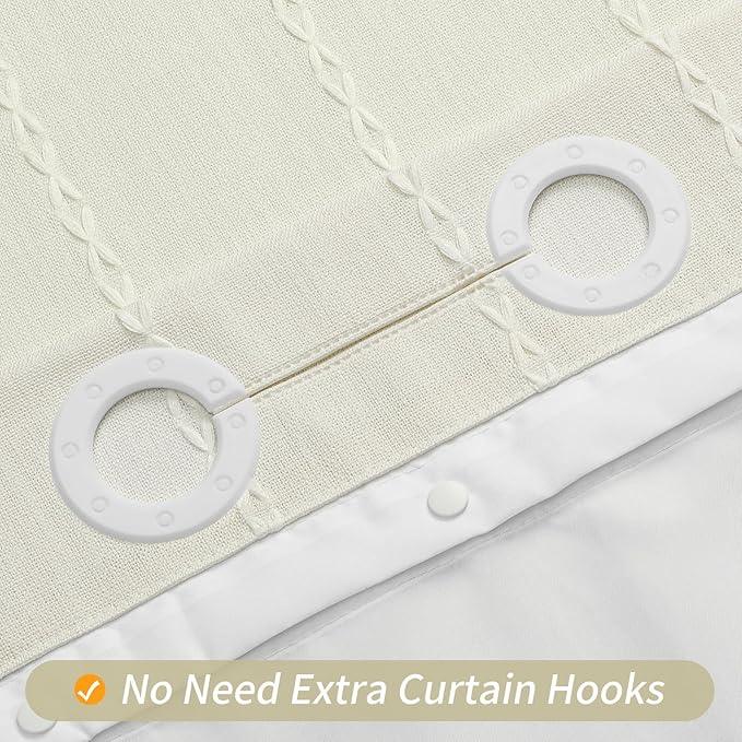 MitoVilla No Hooks Required Boho Farmhouse Shower Curtain with Snap-in Liner, Cotton Linen Fabric Shower Curtains with Tassels for Rustic Neutral Bathroom Decor, Ivory, 72 x 74 - ModernBath