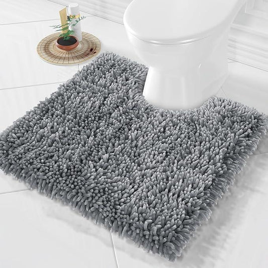 Yimobra Toilet Rugs U Shaped Washable, Extra Thick Soft Absorbent Chenille Contour Bathroom Rugs for Toilet 24x24 Inch, Quick Dry Non Slip Toilet Mat for Bath Floor, Silver - ModernBath