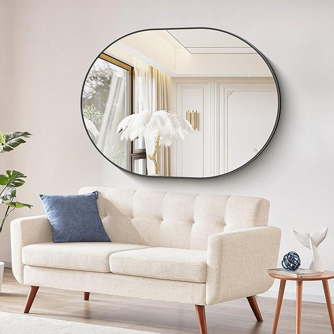 Bathroom Mirrors, 36" x48" Black Mirrors, Oval Vanity Mirrors, Metal Framed Wall Mounted Mirrors, Vertical/Horizontal Mirror for Bathroom Bedroom Entryway Living Room - ModernBath