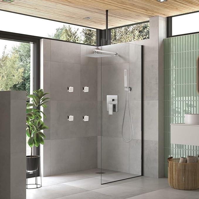 annazom Full Body Shower System Concealed Shower Faucet Set with Body Massage Jets 10 Inch Shower Head Trim Kit 3 Function Wall Mount High Pressure for Bathroom - ModernBath
