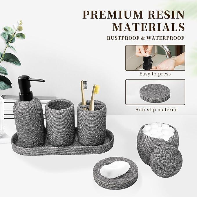 Bathroom Accessory Set - 6PCS Bathroom Accessories Set: Soap Dish, Lotion Dispenser, Toothbrush Holder, Toothbrush Cup, Vantiy Tray, Qtip Holder, Aesthetic Decor Bathroom Sets - ModernBath