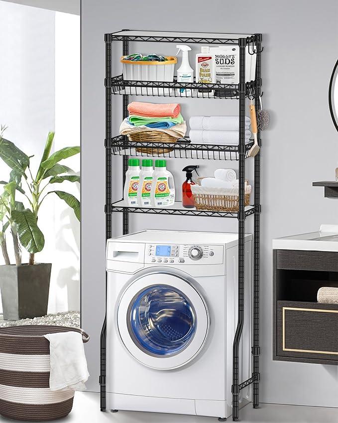 Bathroom Organizer Over The Toilet Storage, 4-Tier Metal Bathroom Over Toilet Storage Shelf Rack Freestanding Space Saver with Adjustable Shelves and Baskets, Black - ModernBath