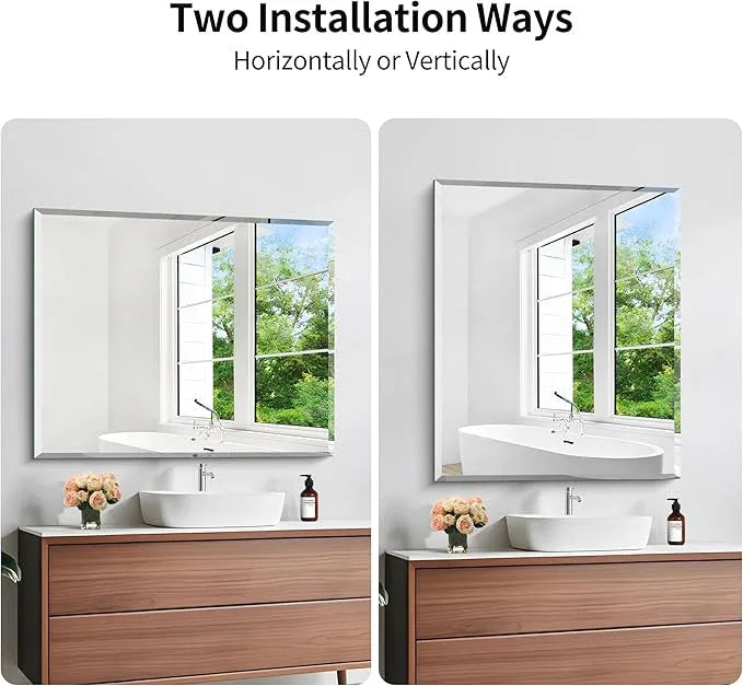 KOCUUY Beveled Mirror, 36x30 Inch Frameless Bathroom Mirror for Over Sink, Upgraded Shatterproof Beveled Unframed Design Mirror for Bathroom, Bedroom, Hang Horizontal/Vertical - ModernBath