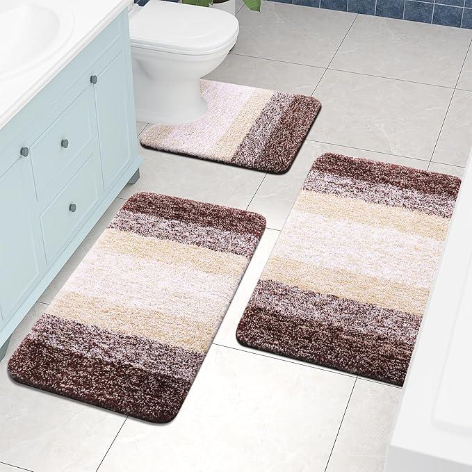 Arotive Microfiber Bathroom Rugs, Shaggy Soft and Absorbent Contour Toilet Rugs, Non-Slip, Thick Plush Machine Washable Dry Bath Mats for Toilet Base, 24x20, Brown, U-Shape - ModernBath