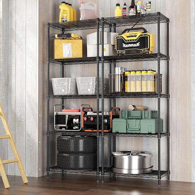 5 Tier Adjustable Storage Shelves Heavy Duty Metal Utility Shelf 750LBS Capacity Wire Shelving Unit Organizer Rack for Home Kitchen Office Bathroom Pantry Room 12" D x 22" W x 59" H Black - ModernBath