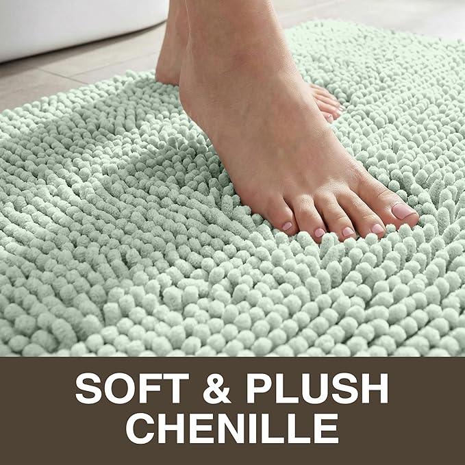 Neater Home Plush Bathroom Rugs 30x20 Thick Chenille Quick Dry Microfiber Absorbent Bath Mat, Soft Bath Rugs, Machine Washable Bathroom Floor Mat for Tub Shower Sink, Home Decor Accessories, Green - ModernBath