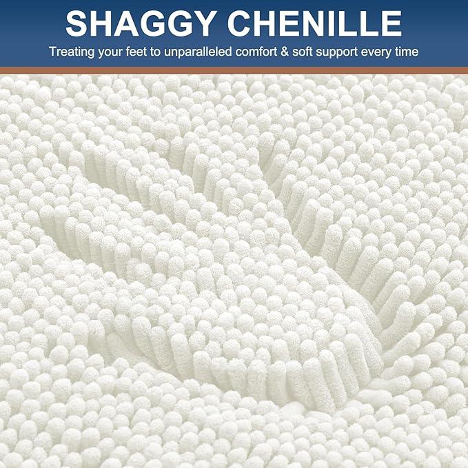 Smiry Luxury Chenille Bathroom Rugs 50x30, Extra Soft and Absorbent Shaggy Bath Mat, Machine Washable, Non-Slip Plush Carpet Runner for Tub, Shower, and Floor, Home Decor Accessories, Ivory - ModernBath
