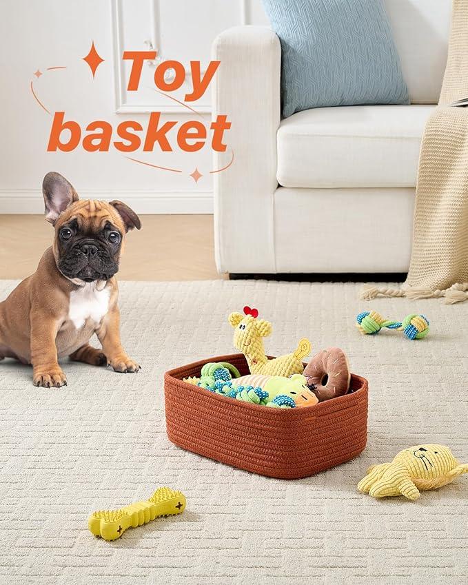 Small Woven Basket, 12 x 8 x 4.5 Inches, Storage Basket for Organizing, Cute Small Rope Shelf Closet Cube Storage Bins Baskets for Shelves, Dog Toy Gift Baskets Empty, 3 Pack Rust Red - ModernBath