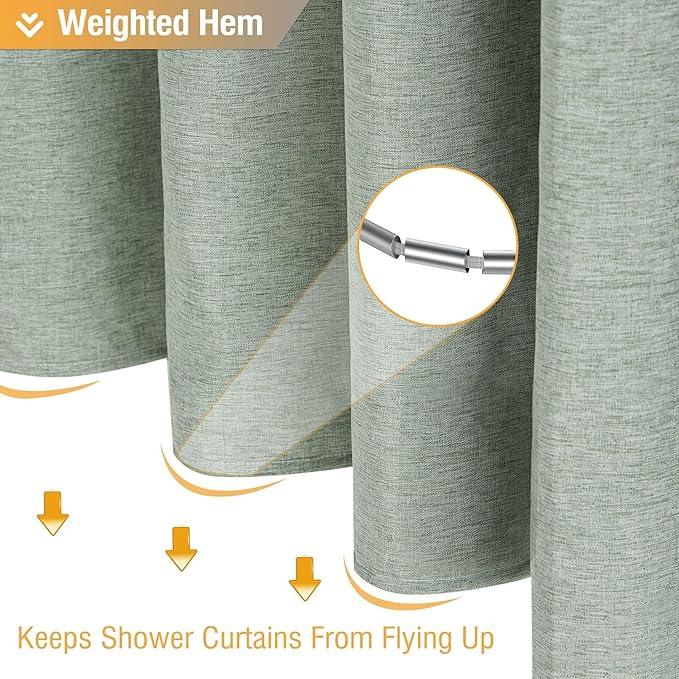 BTTN Sage Green Shower Curtain, Linen Textured Heavy Duty Thick Fabric Shower Curtain Set with 12 Plastic Hooks, Machine Washable, Hotel Spa Luxury Decorative Curtains for Bathroom Showers, 72x72 - ModernBath
