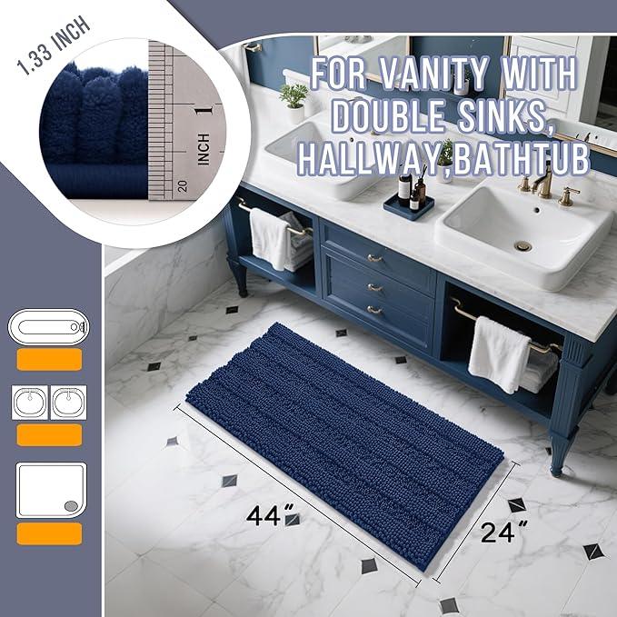 Yimobra Bathroom Rug Mat 44 x 24, Non Slip and Super Absorbent Bath Mat,Machine Washable Quick Dry,Ultra Plush Chenille Shower Rugs for Bathroom Floor Sink Tub and Shower Outside,Navy Blue - ModernBath