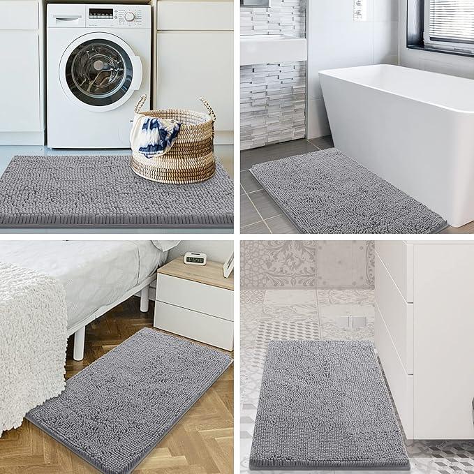 Smiry Luxury Chenille Bathroom Rugs 59x35, Extra Soft and Absorbent Shaggy Bath Mat, Machine Washable, Non-Slip Plush Carpet Runner for Tub, Shower, and Floor, Home Decor Accessories, Light Grey - ModernBath