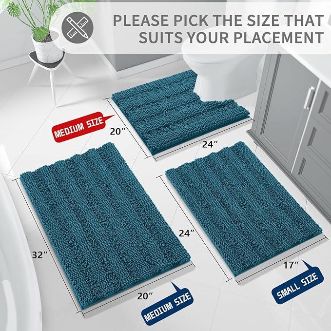 Yimobra Toilet Rugs U Shaped Washable 24 x 20, Non Slip and Super Absorbent Toilet Mat, Quick Dry, Ultra Luxury Microfiber Chenille Plush Fluffy Contour Bath Rugs for Toilet Base, Peacock Blue - ModernBath