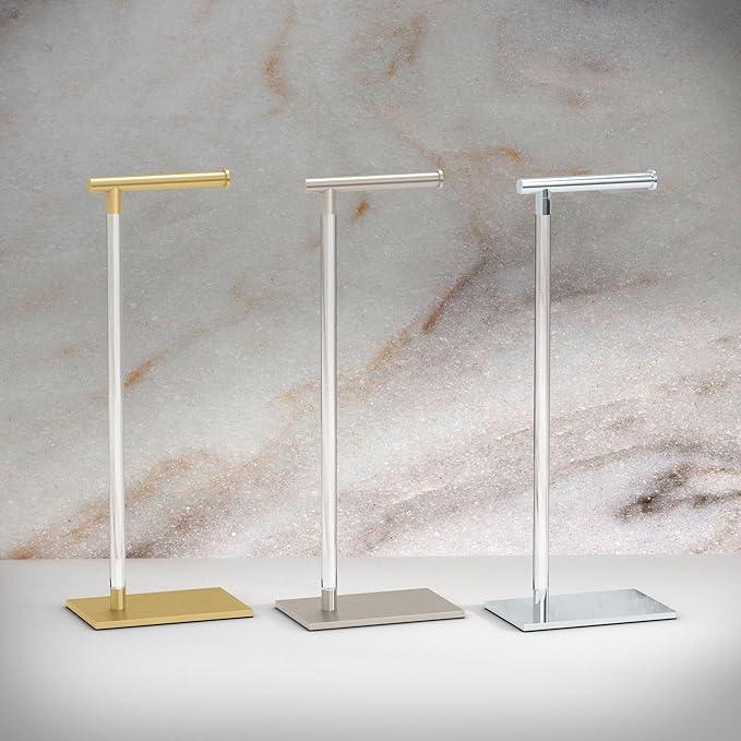 Gatco 1331B Modern Rectangle Base Freestanding Toilet Paper Holder 22.25" Brushed Brass/Acrylic with Weighted Base - ModernBath
