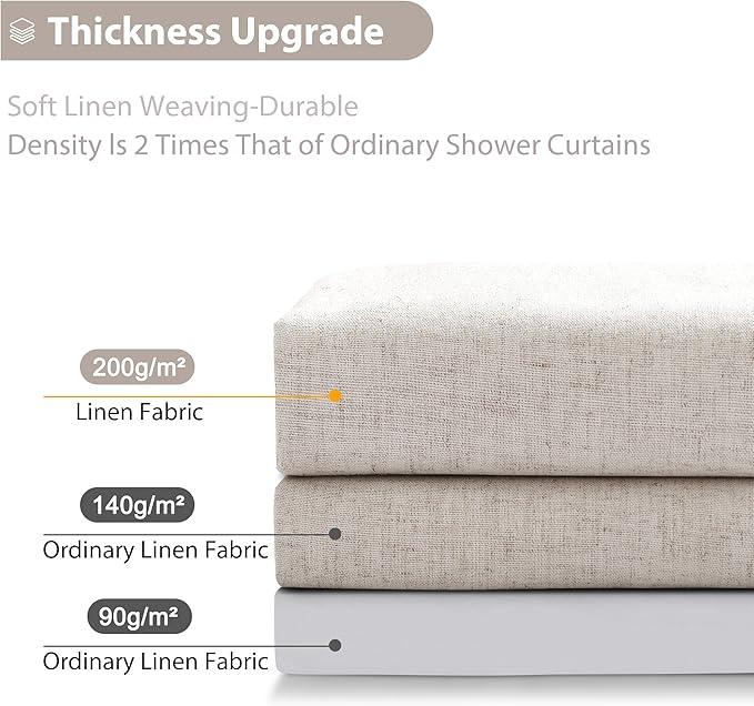 Jowels Oatmeal Linen Shower Curtain, Boho Farmhouse Shower Curtain Set for Bathroom, 200GSM Luxury Weighted Water Resistant Fabric Textured Shower Curtains with 12 Metal Hooks, 72Wx84H - ModernBath