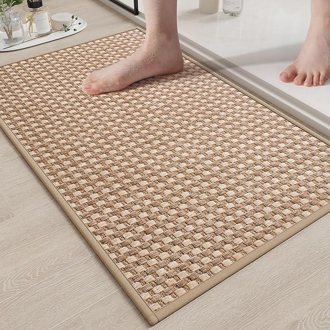 YDKGL Non Slip Bath Mat Bathroom Rugs, Soft Braided Ultra Thin Bath Mats, Super Absorbent Quick Dry Bath Rug Shower Mat, Rubber Backing, Fit Under Door Bathroom Floor, Machine Washable, Brown 24"x35" - ModernBath