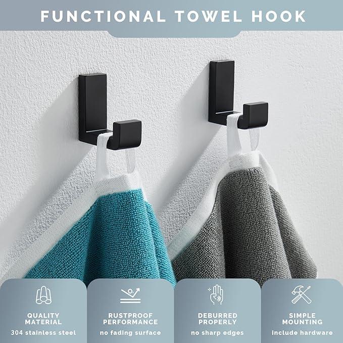 Angle Simple Towel Hook Matte Black 2 Pack, 304 Stainless Steel Bathroom Coat Robe Hook for Wall - ModernBath
