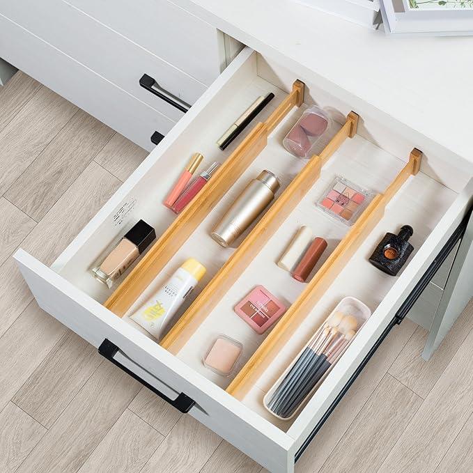 VaeFae Adjustable Bamboo Drawer Dividers, Expandable Drawer Organizer for Kitchen, Bedroom, Bathroom, Dresser and Office, 6-Pack - ModernBath