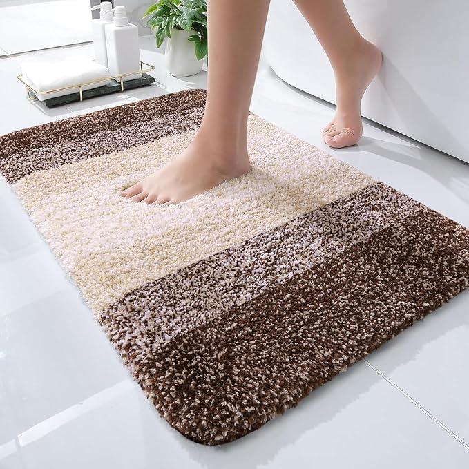OLANLY Bathroom Rug Mat 24x16, Extra Soft and Absorbent Microfiber Bath Rugs, Non-Slip Plush Shaggy Bath Carpet, Machine Wash Dry, Bath Mats for Bathroom Floor, Tub and Shower, Brown - ModernBath