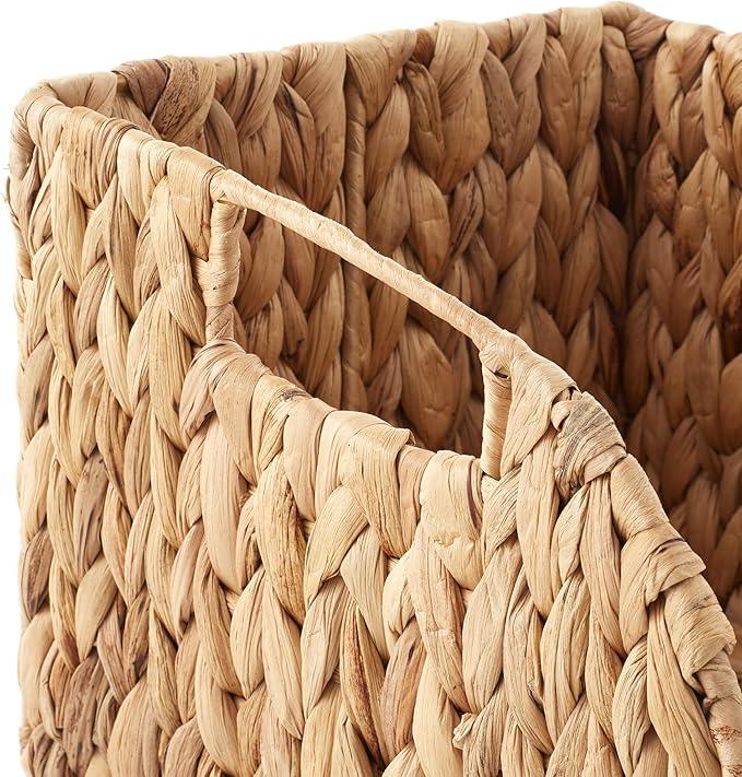 Casafield Set of 2 Water Hyacinth Pantry Baskets with Handles - Natural, Woven Storage Bin Organizers for Kitchen Shelves, Medium and Large Sizes - ModernBath