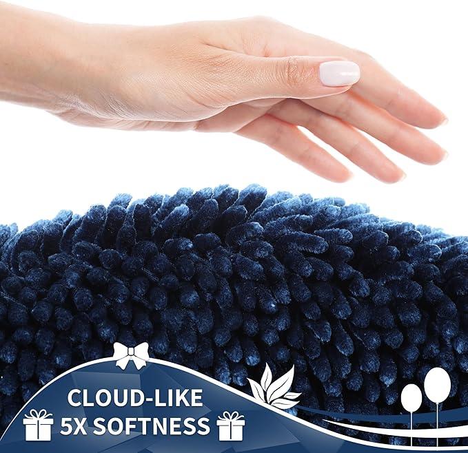 Yimobra Toilet Rugs U Shaped Washable, Extra Thick Soft Absorbent Chenille Contour Bathroom Rugs for Toilet 24x24 Inch, Quick Dry Non Slip Toilet Mat for Bath Floor, Navy Blue - ModernBath