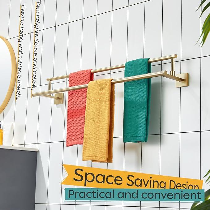 KOKOSIRI Bath Towel Bars 32-Inch Double Towel Rails Overlength Bathroom Racks for Cabinet Kitchen Brushed Gold Stainless Steel B5009BG-L32 - ModernBath