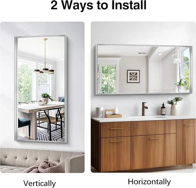NIMURY Silver Bathroom Mirror, 24x48 Inch Rectangular Framed Mirror, Large Wall Mounted Bathroom Vanity Mirror Over Sink for Bedroom,Restroom, Living Room, Hangs Vertically or Horizontally - ModernBath