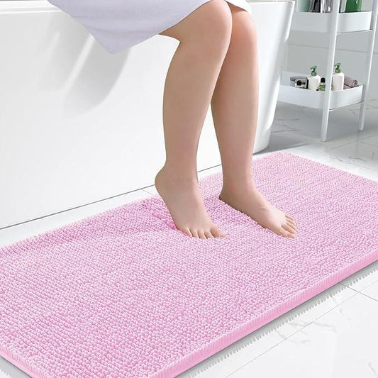 OLANLY Bathroom Rugs 47x24, Extra Soft Absorbent Chenille Bath Rugs, Rubber Backing Quick Dry, Machine Washable Bath Mats for Bathroom Floor, Tub and Shower, Home Decor Accessories, Pink - ModernBath