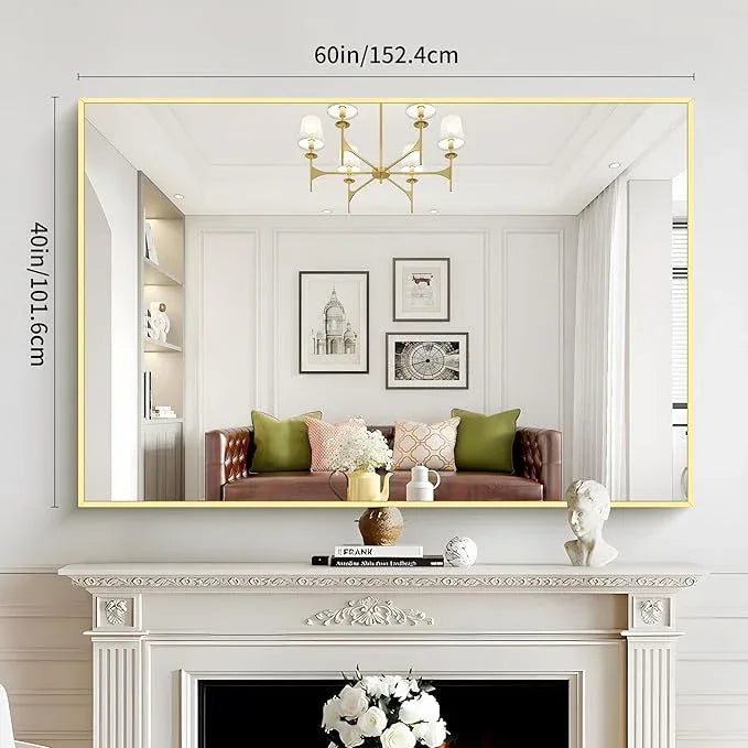 COFENY 40x60inch Gold Bathroom Mirror, Gold Rectangle Mirror with Frame, Large Rectangular Wall Mirrors for Bathroom, Living Room, Hair Salon, Big Farmhouse Mirror Hang Horizontal/Vertical - ModernBath