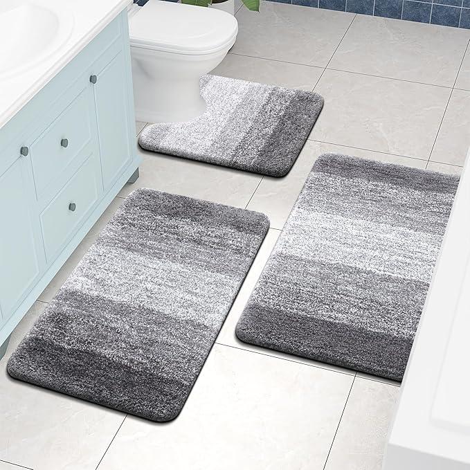 Arotive Microfiber Bathroom Rugs, Shaggy Soft and Absorbent Contour Toilet Rugs, Non-Slip, Thick Plush Machine Washable Dry Bath Mats for Toilet Base, 24x20, Grey, U-Shape - ModernBath