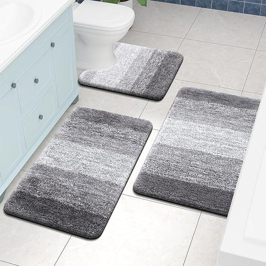 Arotive Microfiber Bathroom Rugs, Shaggy Soft and Absorbent Contour Toilet Rugs, Non-Slip, Thick Plush Machine Washable Dry Bath Mats for Toilet Base, 24x20, Grey, U-Shape - ModernBath