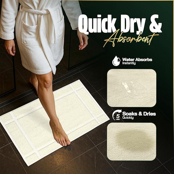 Pearl Linens Pack of 6 100% Cotton Bath Mat 20x30 inches, Soft & Absorbent Quick Dry Bathroom Mat Set, Not Bathroom Rugs, After Shower Mat, Bath Tub Mat, 687 GSM, Machine Washable, Ivory - ModernBath