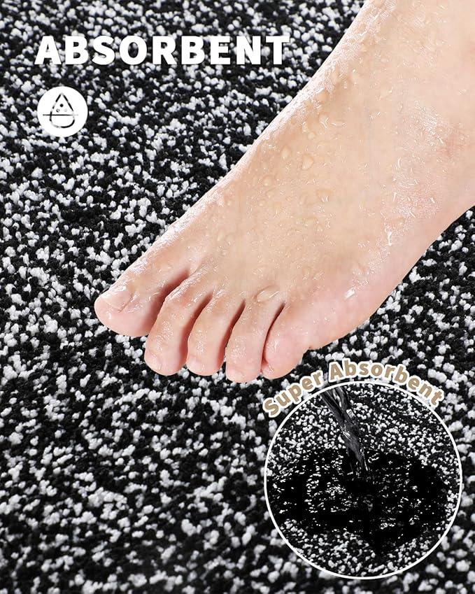 Yimobra Long Bathroom Rug Non Slip Washable, Soft Absorbent Microfiber Bath Mat, Dual-Tone Decor Rug with Rubber Backing for Bathroom Floor,Tub and Shower,47x24,Home Essentials,Black and White - ModernBath