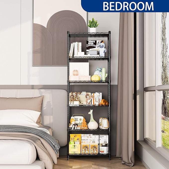 REGILLER 6 Wire Shelving Steel Storage Rack Adjustable Unit Shelves for Laundry Bathroom Kitchen Pantry Closet(Black,11.7" D x 21.4" W x 63" H) - ModernBath