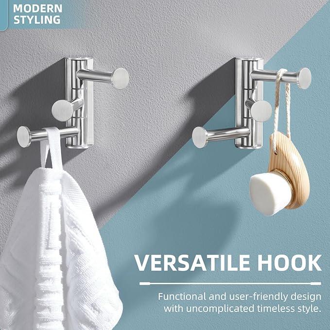 Angle Simple Swivel Towel Hook Brushed Nickel 2 Pack, SUS 304 Stainless Steel Bathroom Robe Hook for Wall - ModernBath